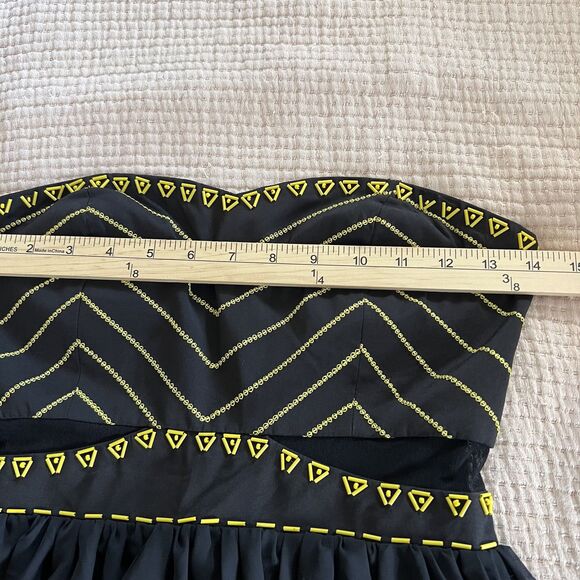 Rampage Dress Womens Small Black Yellow Beaded Strapless Fit Flare Studded Party - Picture 10 of 12